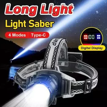 Супер яркий светодиодный налобный фонарь с 4 режимами, перезаряжаемый налобный фонарь с большим радиусом действия, подходящий для рыбалки, кемпинга и активного отдыха No Battery