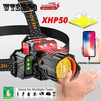 Супер яркий светодиодный налобный фонарь XHP50, водонепроницаемый, 5 режимов, USB аккумуляторная фара для рыбалки, приключений, кемпинга, 18650