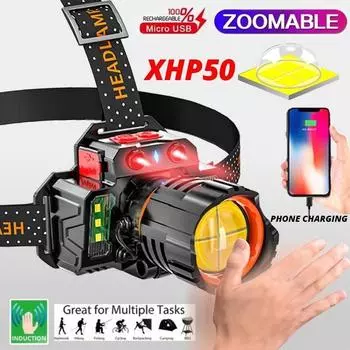 Супер яркий светодиодный налобный фонарь XHP50, водонепроницаемый, 5 режимов, перезаряжаемый, для рыбалки, кемпинга, приключений, USB-свет