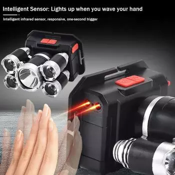 Супер яркий светодиодный сенсорный налобный фонарь, перезаряжаемый налобный фонарь 1200 мАч, встроенный аккумулятор, для рыбалки, охоты, кемпинга, налобный фонарь 1pcs