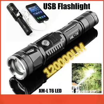 Супер яркий уличный фонарик XM-L T6 светодиодный фонарик USB-зарядка + аккумулятор 18650 + зарядное устройство-вспышка T6