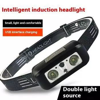 Супер яркий заряжаемый головной фонарь с длительным сроком службы батареи индукционный ночной рыболовный фонарь для езды на велосипеде Sensorless+single light чёрный