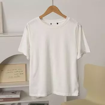 Super Recommend as a Suspender Skirt inside! Thin Cotton Not Stuffy/Daily Order Pure White Slightly Transparent Short Sleeve T-shirt Top Export White 4L