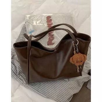 Super Retro Large Capacity Bag Female Fall and Winter 2024 New Arrival Tide South Korea Niche Style Tote Bag Easiest for Match Shoulder Underarm Bag Deep coffee.