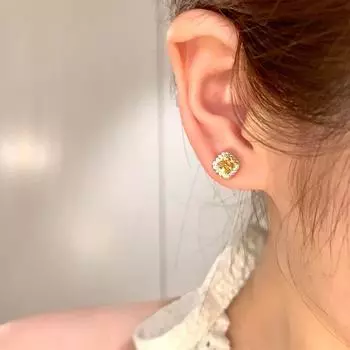 Super Shiny Exquisite Color Square Sugar Zircon Stud Earrings for Women Accessible Luxury Fancy Elegant Earrings Niche Style Unique Design Earrings S925 silver needle-yellow sugar pair