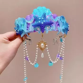 Супер Сказочный Ободок Русалки, Детская Корона, Жемчужная Кисточка для Девочек, Цепочка на Лоб, Заколка-бант для маленьких девочек