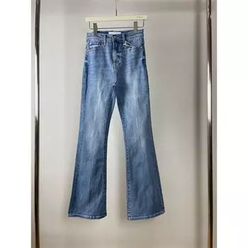Super Slimming Early Autumn High Waist Light Blue Denim Bell-Bottom Pants Light blue 29