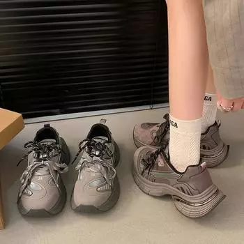 Super soft and super lightweight smoke purple thick-soled little dad shoes for women s 2025 spring new height-increasing casual sports shoes 35 синий