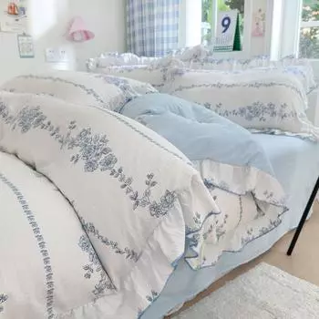 Super Soft Double Yarn Princess Style 4Pcs Set Lace Dormitory 3Pcs Set Bed Sheet Quilt Cover Bed Hat single quilt 150x200cm