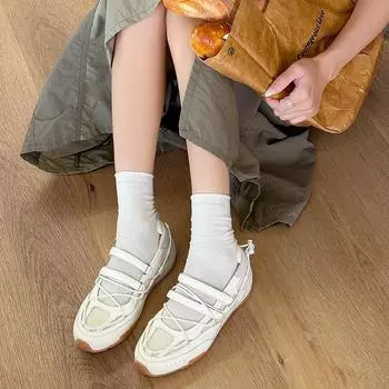 Super soft flat ballet shoes for women s summer new breathable mesh shallow mouth Mary Jane single shoes tide 35 бежевый