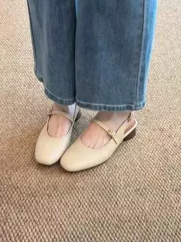 Super soft lambskin~ Baotou sandals women s summer with skirt retro word with thick heel Mary Jane single shoes 35