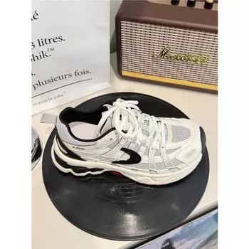 Super soft leather~ mesh breathable dad shoes women s early autumn new versatile casual sports shoes lightweight running shoes 35