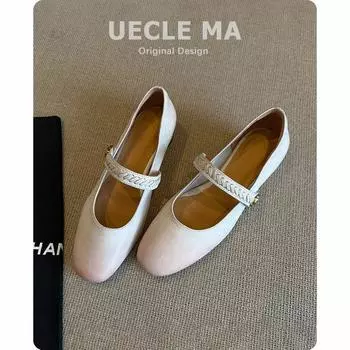 Super soft sheepskin French single shoes women s leather thick heel ballet shoes are beautiful and not tired, middle heel retro Mary Jane shoes 35