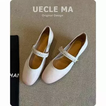 Super soft sheepskin single shoes women s leather thick heel ballet shoes are beautiful and not tired, mid-heel retro Mary Jane shoes 35