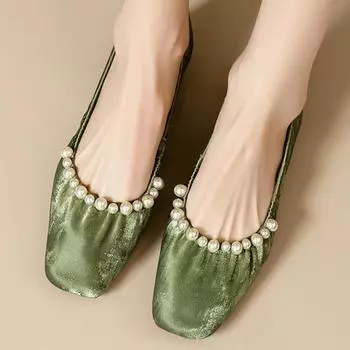 Super soft~~ Sweet pearl flat-bottomed ballet single shoes women s new Chinese style soft-soled Doudou shoes grandma shoes 35 розовый