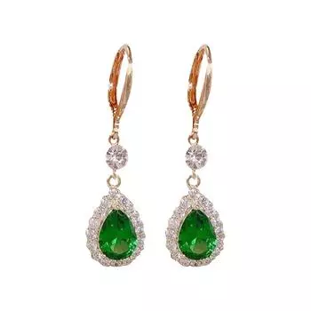 Super Sparkling Zircon Water Drop Earrings, Exquisite Crystal Zircon Earrings, High-end Ear Studs, And Ear Buckles One Size зелёный