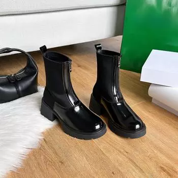 Супер стройнящие модные эластичные тонкие сапоги на платформе с молнией спереди и толстым каблуком, женские осенне-зимние новые женские сапоги в стиле пэчворк на высоком каблуке 35 чёрный