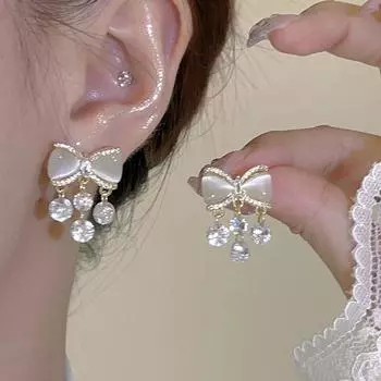 Супер сверкающие изысканные серьги-бабочки с цирконами и стразами, модные короткие серьги с кисточками