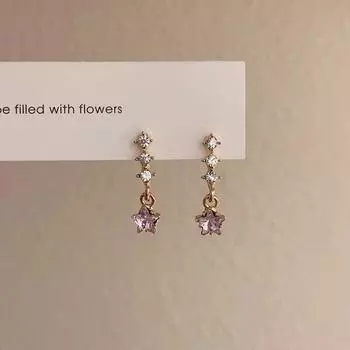 Супер сверкающие персонализированные серьги с длинными кисточками и розовыми бриллиантами в виде пятиконечной звезды для женщин