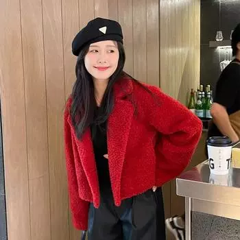 Супер темперамент овечья шерсть пальто короткое женское полностью шерстяное Haining мех интегрированный овечий мех зимнее S красный