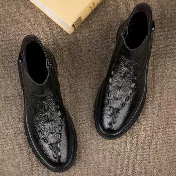 Супер теплые зимние ботинки для мужчин, роскошные брендовые шерстяные зимние ботинки, мужская повседневная обувь с крокодиловым узором, мужские ботильоны из натуральной кожи 37