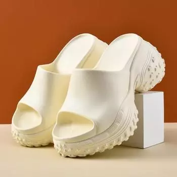 Super thick-soled outer wear eva slippers for women s summer height increase, new fashionable non-slip and deodorant soft-soled one-word slippers 35-36 белый