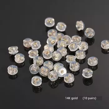 Super Tight Silicone Earplug Anti-Drop Earrings Female Stud Earrings Back Plug Ear Cap Accessories Anti-Lost Drop Neutral Earrings Fixing Plug 14K gold [10 pairs]]