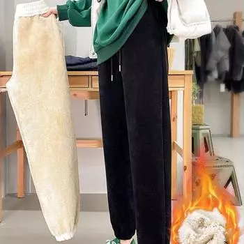 Супер толстые овечьи шерстяные спортивные штаны на шнурке женские осенне-зимние утепленные хлопковые штаны теплые вельветовые спортивные штаны Harun Pants S белый