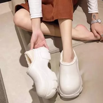 Супер толстые, вогнутые тапочки из хлопка, осенние и зимние, новые, бархатные, теплые, нескользящие, водонепроницаемые, модные, для домашнего интерьера 36-37 чёрный