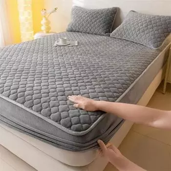 Супер толстый флисовый теплый наматрасник «все включено», пушистая стеганая простыня, однотонный наматрасник на зиму 90x200x30cm 1pc серый