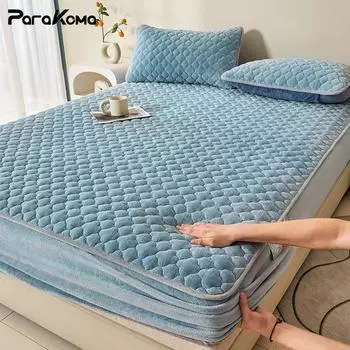 Супер толстый молочный бархатный наматрасник «все включено», пушистая стеганая простыня, однотонный защитный чехол для матраса на зиму 90x200x30cm 1pc