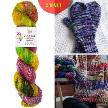 Super Wash Merino Wool Yarn, Пряжа для ручного вязания, 2 Ball-Gazzal Unicorn - Овечка - Берет - Свитер - Amigurumi 197 метров (100гр) - DIY