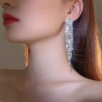 Супер-вспышка, полные бриллиантов, длинные серьги-кисточки, женские модные серьги в стиле темперамент, серьги, ювелирные изделия, 1 пара