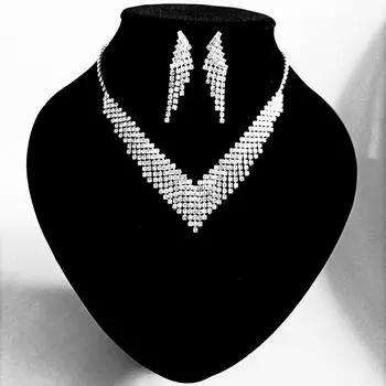 Супер-вспышка, полный бриллиант, стразы, бахрома, посеребренный, роскошный свадебный комплект ювелирных изделий, ожерелье, серьги, набор, цепочка