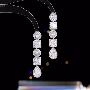 Супер-вспышка света, роскошные высококачественные серьги из нерегулярного циркония, платье с удлиненными модифицированными серьгами в форме лица, туфли синий