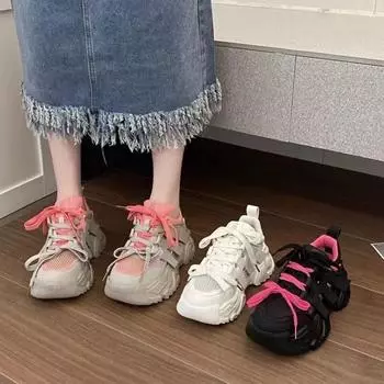 Супер высокие туфли для папы, женские летние сандалии 2024 года, новые универсальные дышащие универсальные повседневные спортивные туфли на толстой подошве для маленьких мужчин 35 чёрный