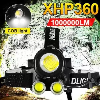 Super XHP360 2COB Мощный налобный фонарь Перезаряжаемый налобный фонарик Высокомощные налобные фонари Светодиодные фары 18650 Фонарь для рыбалки D-L2-no battery