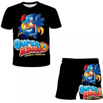 Super Zings 2022, комплекты летней одежды, детские футболки с короткими рукавами, шорты, костюмы из двух предметов, повседневные костюмы для мальчиков и девочек 100