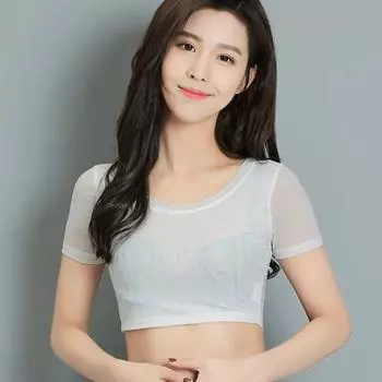 Суперэластичная сексуальная внутренняя сетчатая рубашка с короткими рукавами и защитой от воздействия пупка XL чёрный