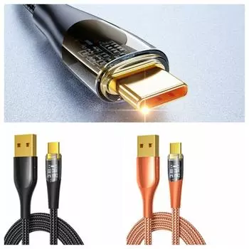 Супербыстрая зарядка 120 Вт Кабель для быстрой зарядки 120 Вт 6 А Прозрачный USB C Кабель Передача данных black-1.5m