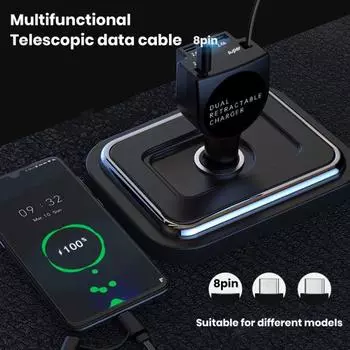 Супербыстрая зарядка 3 в 1 Двойной кабель Выдвижной автомобиль чёрный