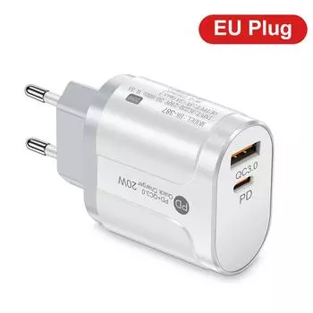 Супербыстрое зарядное устройство 20 Вт USB C PD QC3.0 для iPhone 15 Pro/Samsung S24/Android — компактное, сертифицированное, безопасное, международная доставка EU White