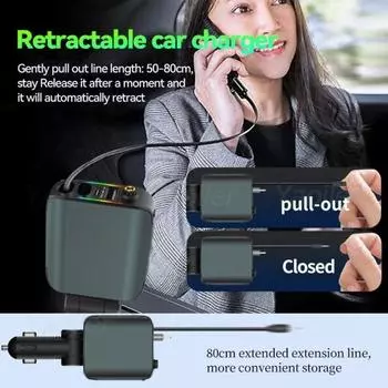 Супербыстрый адаптер для быстрой зарядки, выдвижной двойной кабель, автомобильное зарядное устройство, ночник Star Night Light серый