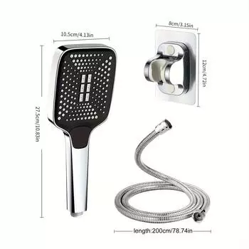 Supercharged Square Button Adjustable Shower Head - Silvery Thick Water Outlet One-hand Spray - Household Water Heater Bath