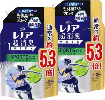 Супердезодорант Lenor 1WEEK смягчитель SPORTS Deo X Fresh Citrus сменный блок 2100 мл x 2 [Оптовая закупка] [Большая емкость] белый