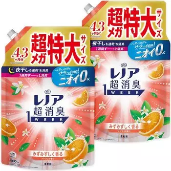 Супердезодорант Lenor 1WEEK смягчитель воздуха цитрусовый сменный блок x 2 пакета 1900 мл [Оптовая закупка] [Большая емкость] оранжевый