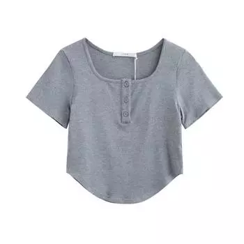 Супердизайн, футболка с короткими рукавами и пуговицами, асимметричная короткая строчка, облегающая ниша S белый