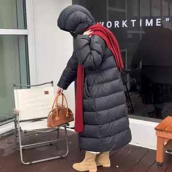 Супердлинная куртка-пуховик длиной до колена, женская свободная утолщенная большая стеганая куртка-пуховик с изображением шапки-осьминога average size within 75kg слоновая кость