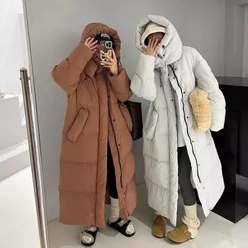 Супердлинная пуховая хлопковая утепленная одежда для женщин выше колена 2024 года, новая утолщенная большая стеганая зимняя куртка с капюшоном на хлопковой подкладке S серый