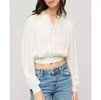 Superdry Lace Trim Smocked блузка с длинным рукавом M